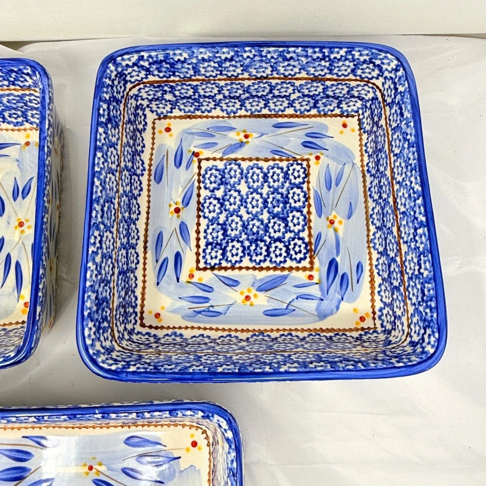 Temp-tations Old World Blue 3 Piece Nesting Square Baker Set 1.5qt 2qt 2.5qt